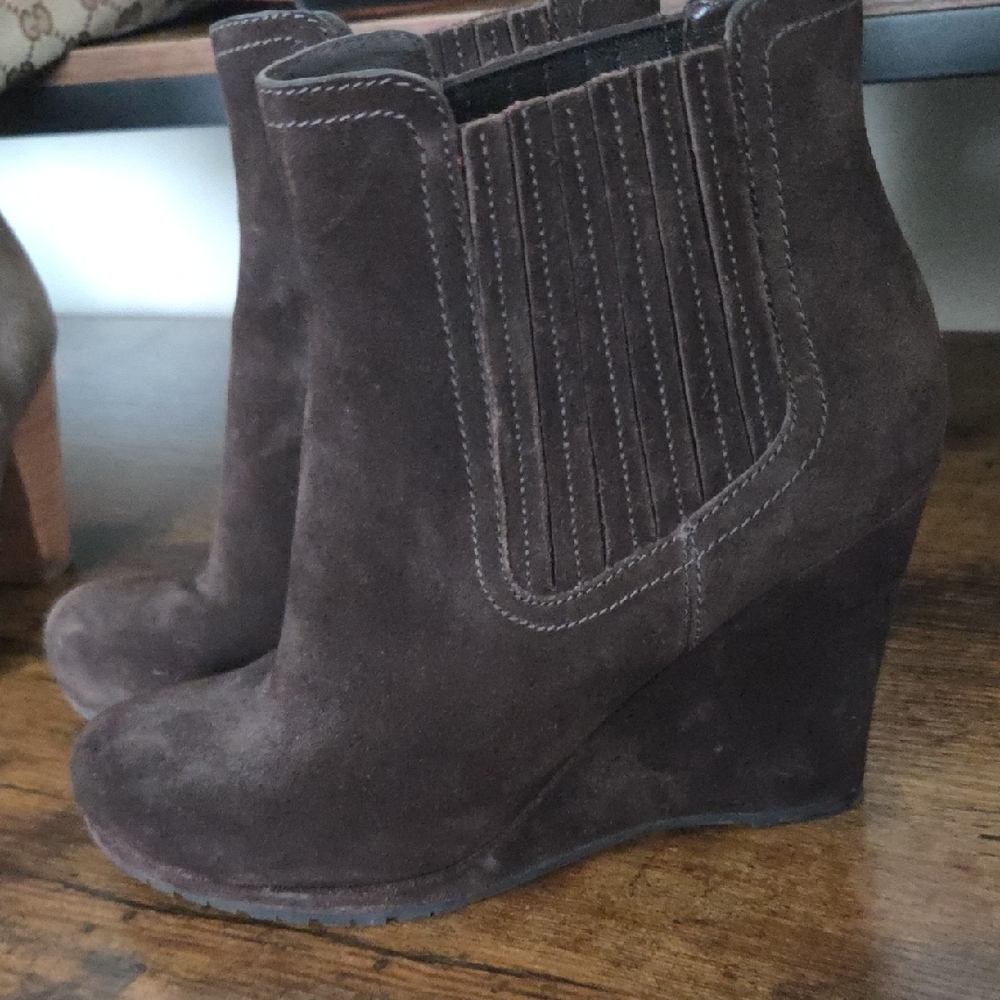 Prada Brown Wedge Shoes with Suede Finish